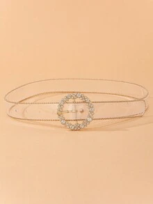 1 件装水钻花朵扣铆钉仿皮腰带万圣节 - 無色 - 查看 2