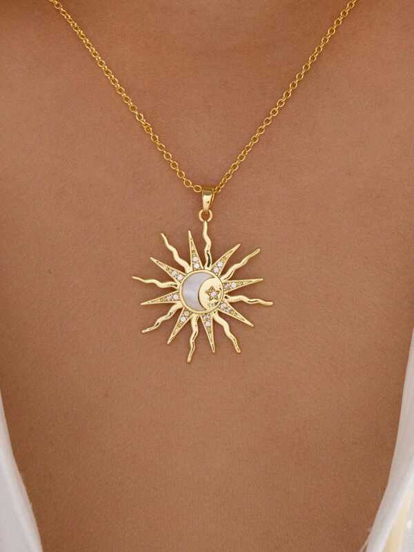 1 peça Colar Pendente Minimalista da Moda com Lua Embutida em Acrílico e Sol