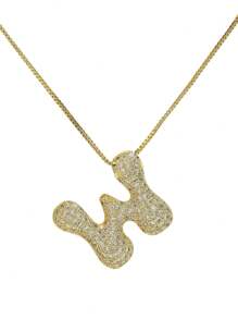 1 pezzo Collana con ciondolo a lettera da A a Z, esageratamente deformata, micropavé con zirconi cubici, placcata in oro 18K, ciondolo a iniziale per uomo e donna