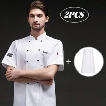 2pcs Paquete Filipina Chef Hombre Y Mandil Y Gorro De Cocina - Blanco - Ver 3