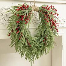 23.62英寸浆果心形花环，节日装饰花环，前门装饰，生日家居装饰，圣诞节装饰，房间装饰，冬季圣诞装饰 - 彩色 - 查看 8