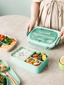 2pcs Multi-Color Large Capacity 3-Compartment Containers With Lids, Utensils & Insulated Bag, Airtight Portable Plastic PP Storage Containers, Suitable For Picnic, Camping, Office, School, Kitchen, Outdoor