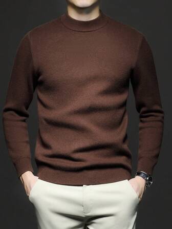 Men's Crew Neck Long Sleeve Solid Color Minimalist Casual Lightweight Knit Sweater For Fall & Winter