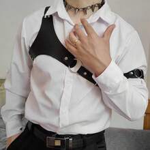 1套男士吊带，休闲皮革肩带和臂带配件 - 黑色 - 查看 3