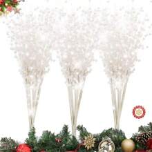 12pcs White Artificial Shiny Berry Christmas Ornaments, Faux Glittering Christmas Tree DIY Wreath Craft Gift, Home Decor For Creating Magical Winter Wonderland Ambiance,Christmas - White - View 2