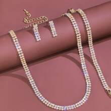 Set De 4 Collares Delicados Decorados Con Cúbico Para Mujeres, Adecuados Para Uso Diario, Bodas Y Fiestas - Plateado - Ver 19