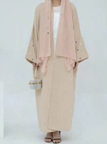 1pc Women's Heart Embroidery Fashion Open Front  Muslim Elegant Abaya Robe, Perfect For Party Or Daily Wear - Abaya - View 10