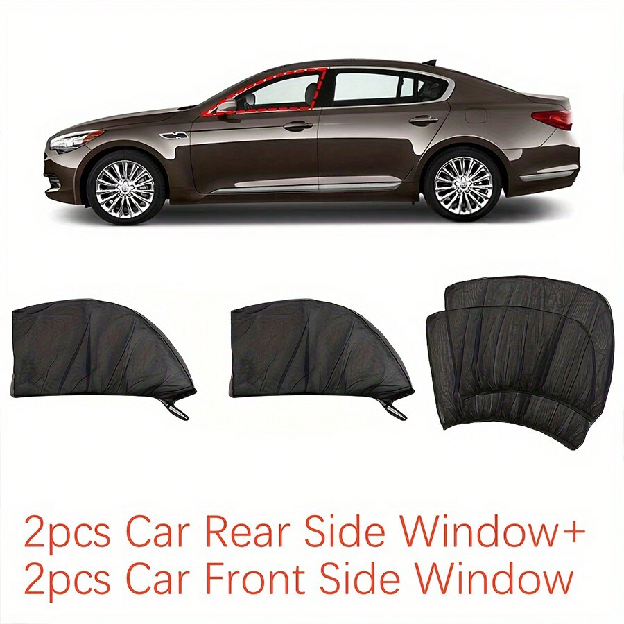 2/4pcs Premium Car Window Sun Shade Breathable Mosquito Net Front