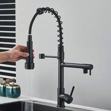 Modern Kitchen Sink Faucet Pull Down Sprayer Single Lever Handle Single Hole Mixer Tap - 黑色 - 查看 3