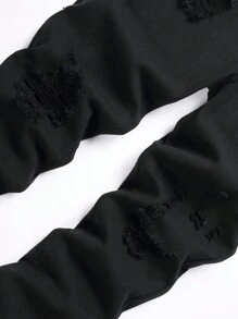Men's Slim Fit Distressed Jeans Ripped Denim Pants Straight Leg Black - 黑色 - 查看 3