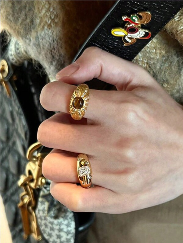 1 pieza Anillo de estilo vintage único con piedra de ojo de tigre, anillo de lujo mixto retro, adecuado para uso diario, fiestas y vacaciones de mujeres