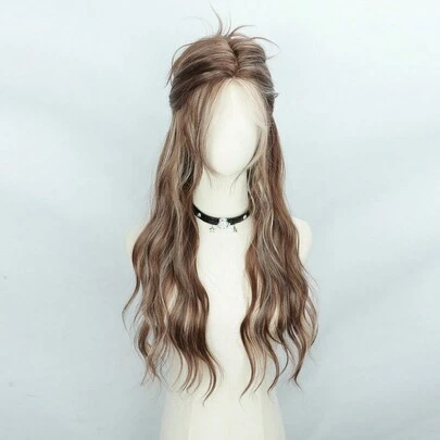 Small Size Lace Front Wig, Beige Ombre, Fluffy Long Curly Hair, Pre-Plucked, 2.5*0.1 U-Part Glueless Heat Resistant Synthetic Lace Front Wig, Suitable For Women And Girls For Daily Party, 28 Inches (Includes 1 Wig Cap)