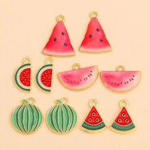 10pcs Mixed Watermelon Charm Pendant Zinc Alloy Fruit Decor, Suitable For DIY Earrings, Bracelets, Jewelry Making Accessories