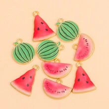 10pcs Mixed Watermelon Charm Pendant Zinc Alloy Fruit Decor, Suitable For DIY Earrings, Bracelets, Jewelry Making Accessories