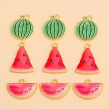 10pcs Mixed Watermelon Charm Pendant Zinc Alloy Fruit Decor, Suitable For DIY Earrings, Bracelets, Jewelry Making Accessories