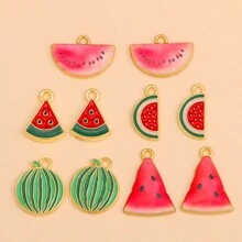 10pcs Mixed Watermelon Charm Pendant Zinc Alloy Fruit Decor, Suitable For DIY Earrings, Bracelets, Jewelry Making Accessories