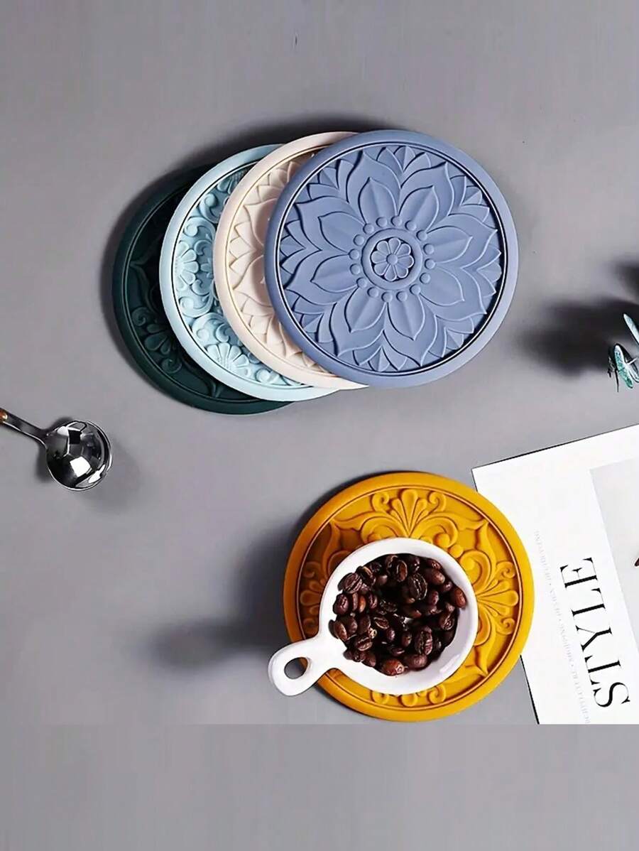 lovely flower Set Of 3pcs Traditional Round Silicone Coaster,Cup Mat Kitchen Table Heat-Resistant Coasters And Thick Insulation Pads//Coaster Set For Home Decor Tabletop Protection Suitable For Kinds Of Cups