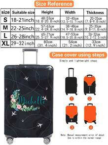 18-32Inch Luggage Cover Personal Tailor Custom Name Pattern Flower Series Elastic Suitcase Cover For 18 To 32 Inch Travel Case Cover Aircraft Pattern Anti-Scratch Protector Case Personalized Protector Cover Travel Suitcase Cover Protective Cover Dustproof Cover Trolley Case Luggage Dust Cover Travel Accessories - Black - View 3
