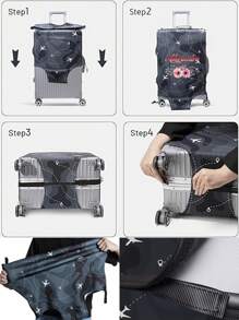18-32Inch Luggage Cover Personal Tailor Custom Name Pattern Flower Series Elastic Suitcase Cover For 18 To 32 Inch Travel Case Cover Aircraft Pattern Anti-Scratch Protector Case Personalized Protector Cover Travel Suitcase Cover Protective Cover Dustproof Cover Trolley Case Luggage Dust Cover Travel Accessories - Black - View 4