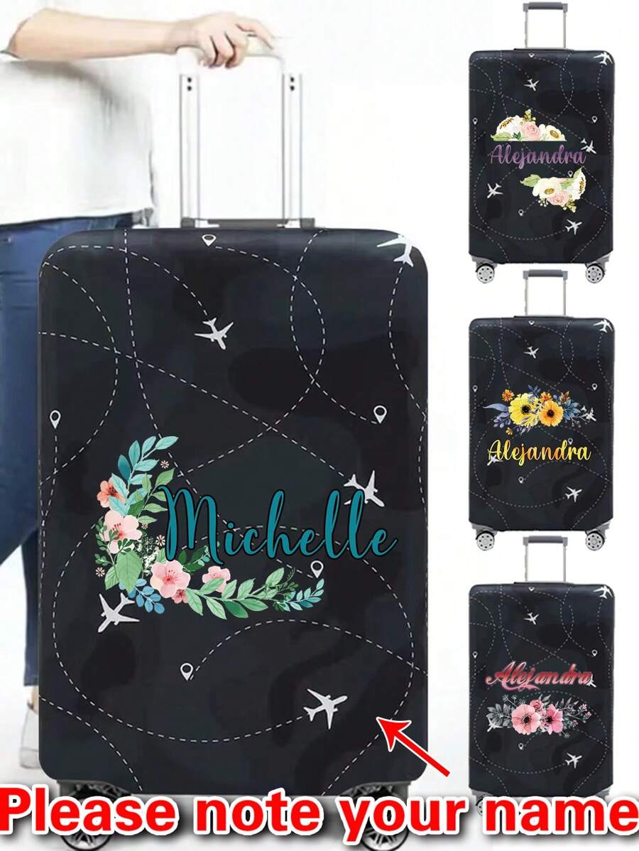 18-32Inch Luggage Cover Personal Tailor Custom Name Pattern Flower Series Elastic Suitcase Cover For 18 To 32 Inch Travel Case Cover Aircraft Pattern Anti-Scratch Protector Case Personalized Protector Cover Travel Suitcase Cover Protective Cover Dustproof Cover Trolley Case Luggage Dust Cover Travel Accessories - Black - View 1