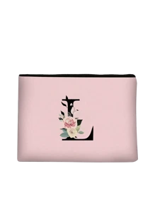 1 件粉色涤纶花朵黑色首字母印花拉链女士化妆包，字母 A-Z，储物袋，化妆品收纳袋化妆收纳袋迷你袋旅行小化妆盒配件化妆架刷袋化妆容器化妆包旅行必需品女士配件旅行用品化妆包化妆包化妆袋化妆包 - 粉色 - 查看 27