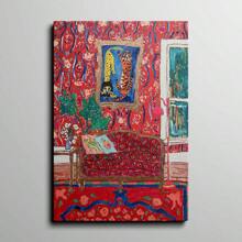 1pc Framed Modern Decorative Art Watercolor Style Print Oil Painting, Retro Oil Painting Style Red Living Room Red Wall Carpet Sofa Wall Art, Gift Artwork Wall Painting For Bathroom Bedroom Office Modern Living Room Kitchen Wall Decor Oblong Wall Art