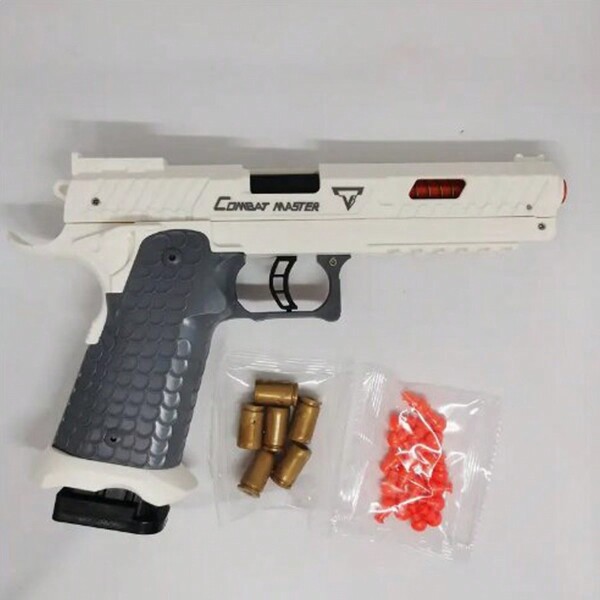 Mechanical Semi-Automatic Pistol, Automatic Toy Gun, Boy's Pistol, Empty Chamber Hanging, One-Key Shell Ejection, Rapid Fire - Includes 20 Bullets And 6 Shells