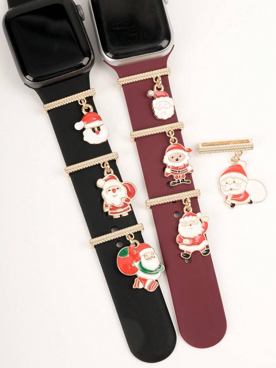 1 pieza Anillo decorativo con colgante de figura de Papá Noel para banda de Apple Watch y bandas de Galaxy Watch, accesorio regalo de Navidad - Unitalla - Ver 1