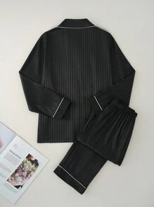 2pcs Women Casual Zebra Print Long Sleeve Top & Pants Pajama Set, Suitable For Home & Outdoor Wear - Black - View 2