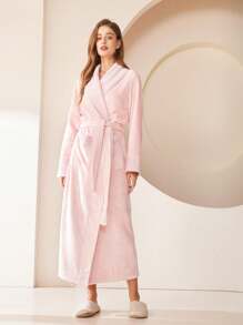 1pc Extra Long Flannel Bathrobe, Adult Flannel Bathrobe, Thermal Lined, Suitable For Hotels, Spas, Beauty Salons, Absorbent & Quick Dry, Loose Fit, Multiple Colors, Minimalist Design, Bathroom & Home Essentials - Multicolor - View 13