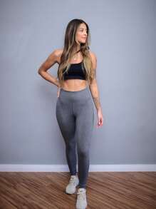 Women's Suplex Leggings Plain High Waist Super Comfortable Offer - Màu Xám nhạt - Xem 1