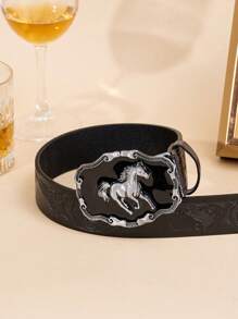 1 pieza Hebilla de caballo negro universal estilo vaquero occidental, cinturón de PU con estampado vintage, remaches, casual y versátil, adecuado para vaqueros, primavera/verano/otoño/invierno, casual, negocios, novio, esposo, padre, regalo para hombres, uso diario, moda, adolescente, al aire libre, vacaciones, atlético, viaje, calle, bohemio, otoño vintage, otoño, accesorios de otoño-invierno, adecuado para adolescentes, jóvenes, hombres, casual, al aire libre, atlético, vacaciones, regalos de graduación, cumpleaños, uso diario - Bronce - Ver 5