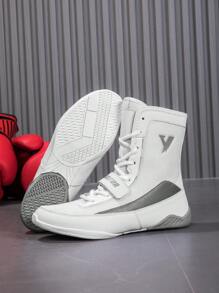 TACHUAN 1双男士21厘米高帮专业拳击鞋、摔跤训练靴、泰拳健身鞋 - 白色 - 查看 2