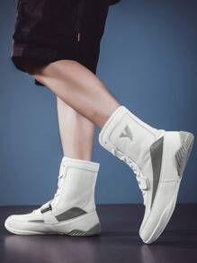 TACHUAN 1双男士21厘米高帮专业拳击鞋、摔跤训练靴、泰拳健身鞋 - 白色 - 查看 7