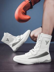 TACHUAN 1双男士21厘米高帮专业拳击鞋、摔跤训练靴、泰拳健身鞋 - 白色 - 查看 5