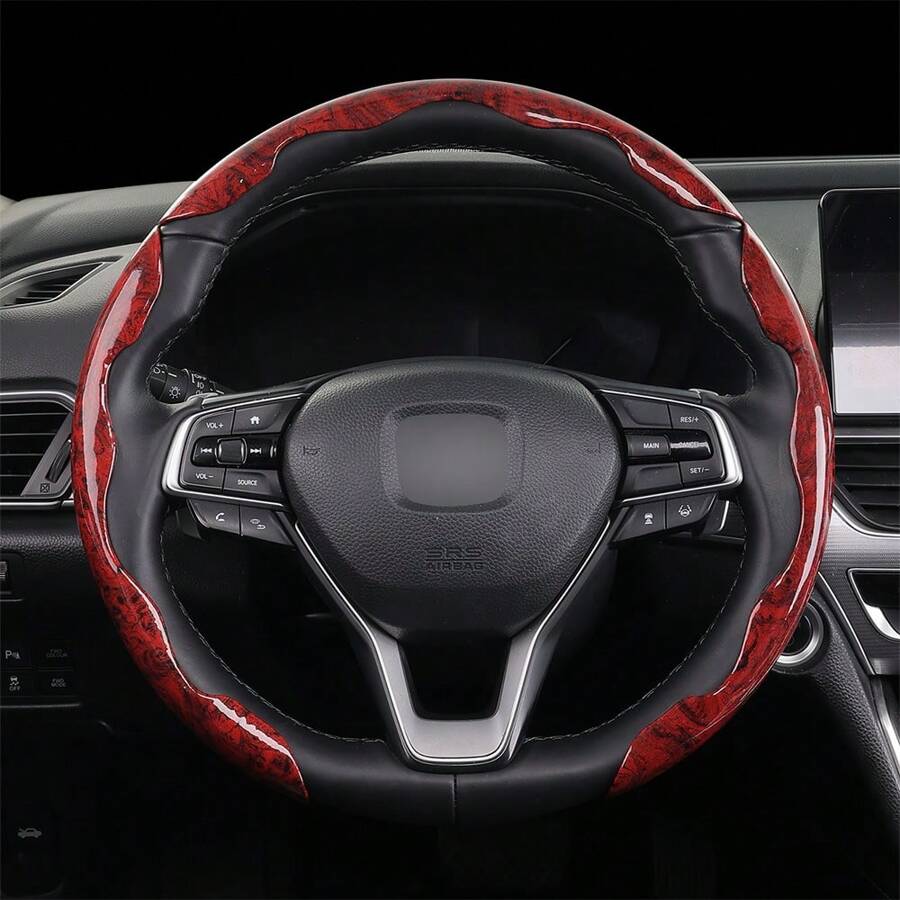 3pcs Woodgrain Snap-On Car Steering Wheel Cover Without Inner Ring, Universal