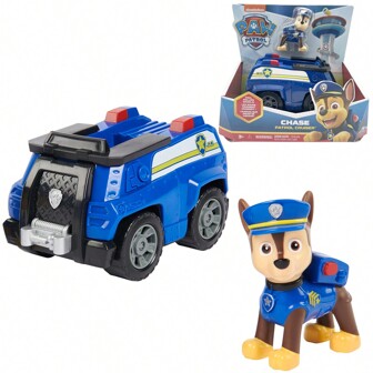 Spin Master Paw Patrol Chase 的巡逻车，带收藏版可动人偶的玩具车，适合 3 岁及以上男孩和女孩的可持续发展儿童玩具