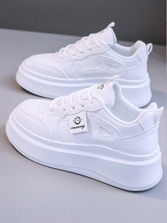 1 par rund tå för kvinnor Vit Casual utomhus vattentäta lädersneakers, för vår och höst