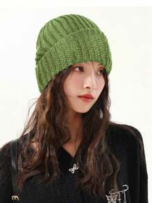 1pc Winter Knitted Hat Women Korean Fashion Solid Outdoor Warm Beanies All-Match Casual Elastic Comfortable Cap New Hip Hop Unisex Female Beanies For Women Casual Stacking Knitted Bonnet Caps Very Suitable For Campus Life And Daily Travel Wear - A - View 2
