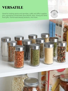 4pcs Clear Glass Spice Jars With Airtight Metal Lids, Seasoning Container Set, Kitchen Storage Organizer, Refillable Bottles With Sifter Caps, Ideal For Herbs, Spices, And Condiments