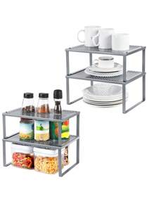 SONGMICS Especiero, Estante para Especias, Organizador para Armarios, Apilable, Ampliable, Juego de 4 Estantes Metálicos, Plata - Gris - Ver 5