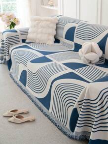 1pc Simple & Modern Sofa Blanket, Geometric Pattern Sofa Cover, Pet-Friendly Anti-Scratch Sofa Protector, Machine Washable, Suitable For L-Shaped & 1/2/3/4-Seater Sofas (Sold Separately)