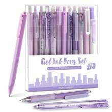 12Pack Pastel Gel Ink Pen Set, 11 Pack Black Ink Pens With 1Pack Highlighter For Writing, Retractable 0.5mm Fine Point Cute Note Taking Pens For School Office