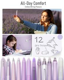 12Pack Pastel Gel Ink Pen Set, 11 Pack Black Ink Pens With 1Pack Highlighter For Writing, Retractable 0.5mm Fine Point Cute Note Taking Pens For School Office