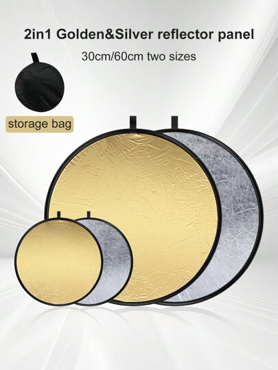 Reflective Board 30CM/60CM 2-In-1 Gold Silver Mini Portable Photography Reflector, Foldable Outdoor Shooting Light Filling Panel Portrait Shooting, Photography Fill Light Reflector, Portable And Foldable, Selfie Outdoor Shooting Props