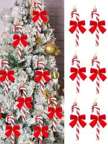 18pcs/Set Christmas Tree Ornament Set - Candy Canes & Red Bows, Perfect For Holiday Decorations & Party Favors,Christmas - Red - View 1