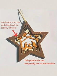 1 pièce Pendentif Scène de Crèche, Étoile en Bois de Forme Créative Nouvelle Décoration, Étoile de Sapin de Noël Scène de Noël Souvenir, Cadeau pour la Famille, les Amis et les Chrétiens, Décoration de Maison, Décoration de Chambre, Décoration Murale