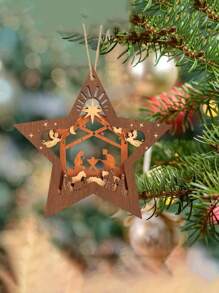 1 pièce Pendentif Scène de Crèche, Étoile en Bois de Forme Créative Nouvelle Décoration, Étoile de Sapin de Noël Scène de Noël Souvenir, Cadeau pour la Famille, les Amis et les Chrétiens, Décoration de Maison, Décoration de Chambre, Décoration Murale