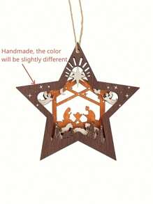 1 pièce Pendentif Scène de Crèche, Étoile en Bois de Forme Créative Nouvelle Décoration, Étoile de Sapin de Noël Scène de Noël Souvenir, Cadeau pour la Famille, les Amis et les Chrétiens, Décoration de Maison, Décoration de Chambre, Décoration Murale