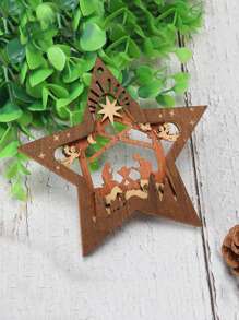 1 pièce Pendentif Scène de Crèche, Étoile en Bois de Forme Créative Nouvelle Décoration, Étoile de Sapin de Noël Scène de Noël Souvenir, Cadeau pour la Famille, les Amis et les Chrétiens, Décoration de Maison, Décoration de Chambre, Décoration Murale
